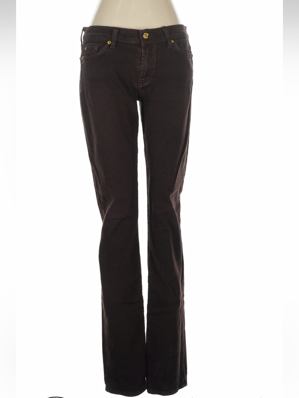 7 For All Mankind Dark Brown Denim Jeans with Gold Hardware